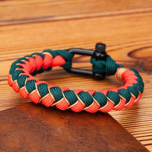 Pulsera de Supervivencia para Hombre – Cuerda Tejida con Hebilla en U de Acero Inoxidable Negro
