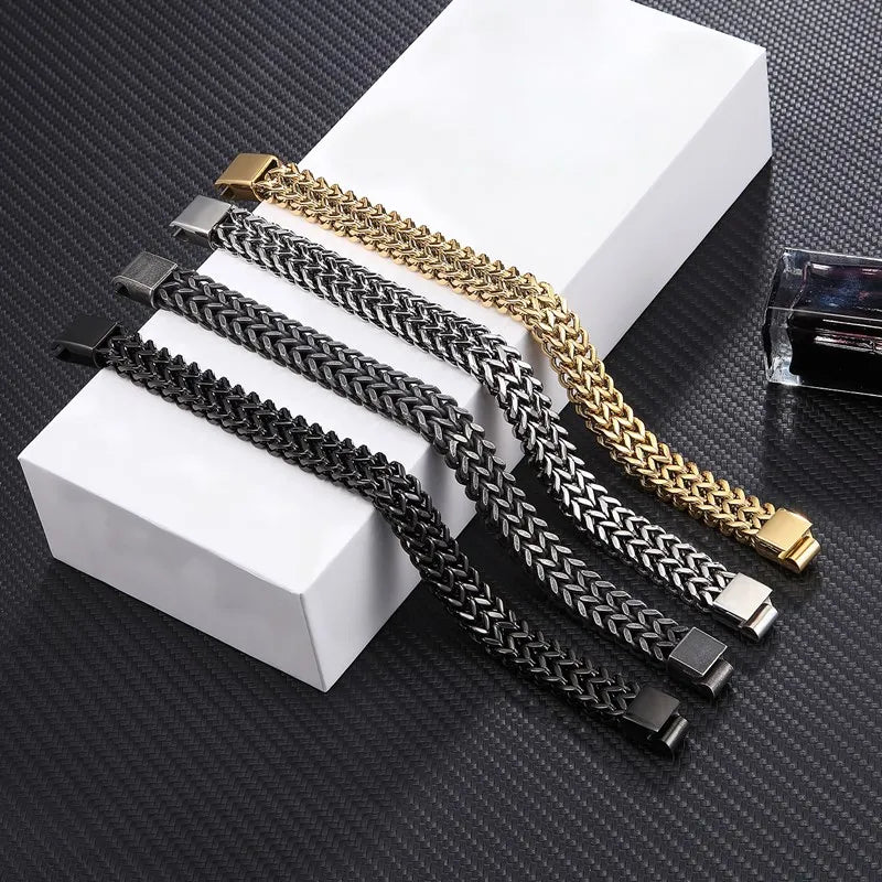 Pulsera de Cadena Cubana Ancha para Hombre – Estilo Punk de 12 mm en Acero Inoxidable, Ideal para Motociclistas