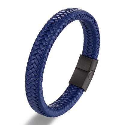 Pulsera de Cuero Trenzado Estilo Punk para Hombre – Cierre Magnético de Acero Inoxidable Negro
