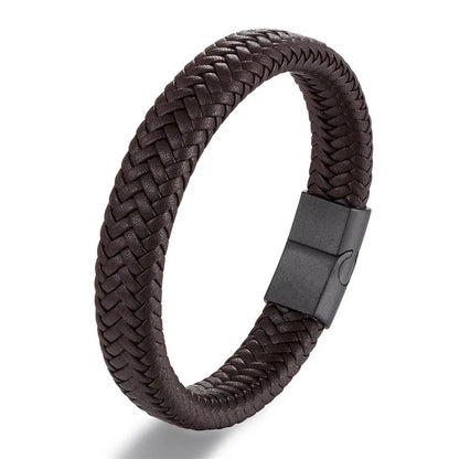 Pulsera de Cuero Trenzado Estilo Punk para Hombre – Cierre Magnético de Acero Inoxidable Negro