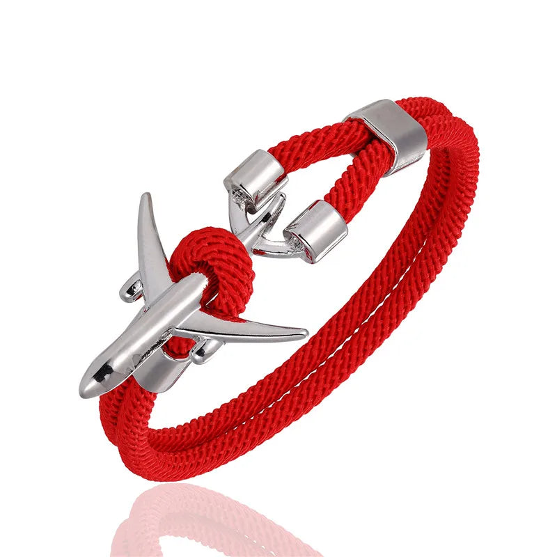 Pulsera de Aviación con Encanto de Avión y Ancla – Unisex, Cuerda Paracord Estilo Náutico para Amantes de los Viajes