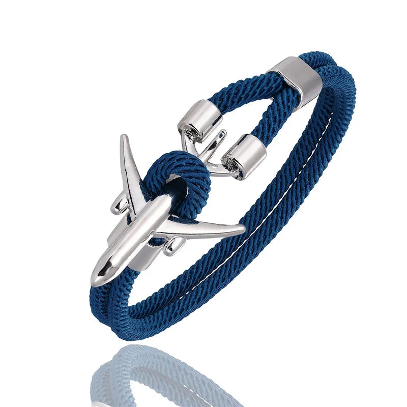 Pulsera de Aviación con Encanto de Avión y Ancla – Unisex, Cuerda Paracord Estilo Náutico para Amantes de los Viajes