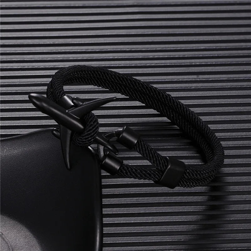 Pulsera de Aviación con Encanto de Avión y Ancla – Unisex, Cuerda Paracord Estilo Náutico para Amantes de los Viajes