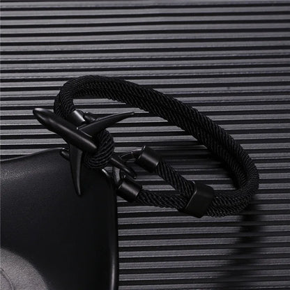 Pulsera de Aviación con Encanto de Avión y Ancla – Unisex, Cuerda Paracord Estilo Náutico para Amantes de los Viajes