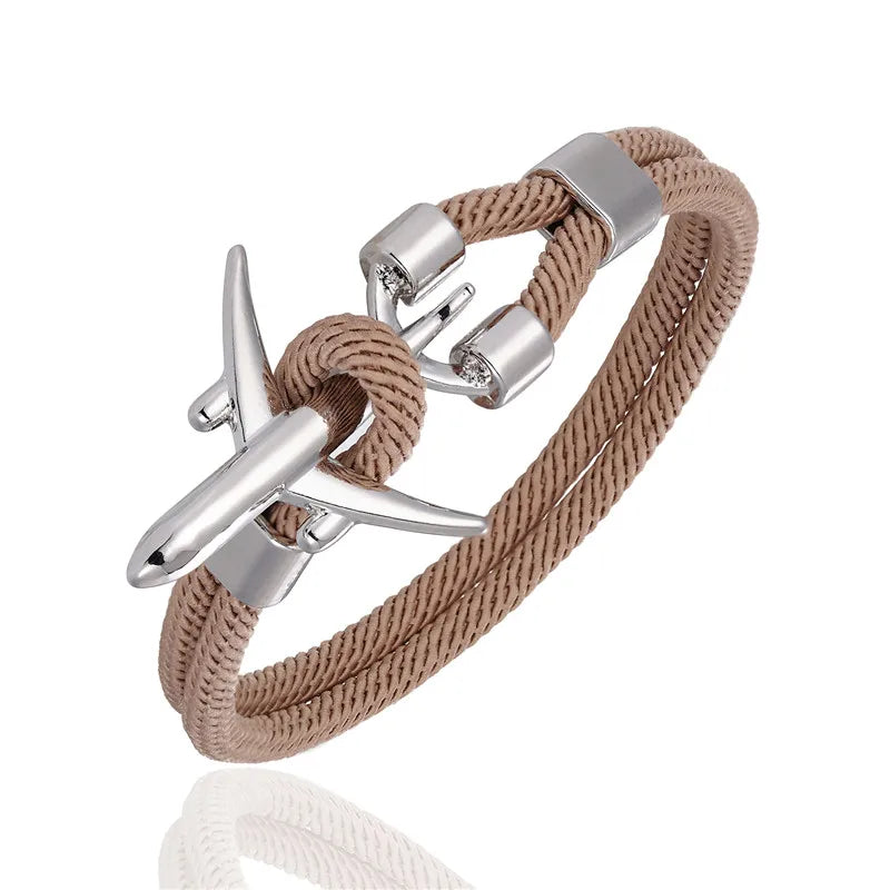 Pulsera de Aviación con Encanto de Avión y Ancla – Unisex, Cuerda Paracord Estilo Náutico para Amantes de los Viajes