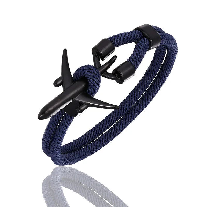 Pulsera de Aviación con Encanto de Avión y Ancla – Unisex, Cuerda Paracord Estilo Náutico para Amantes de los Viajes