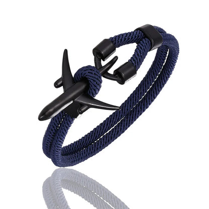 Pulsera de Aviación con Encanto de Avión y Ancla – Unisex, Cuerda Paracord Estilo Náutico para Amantes de los Viajes