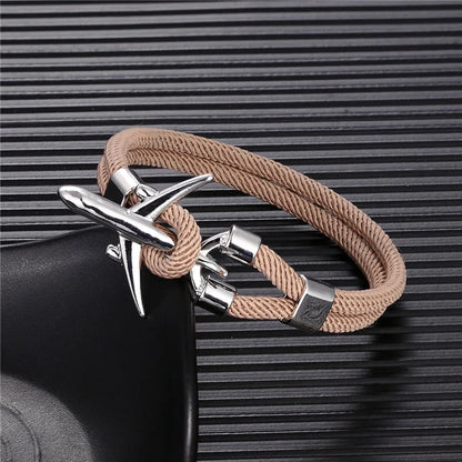 Pulsera de Aviación con Encanto de Avión y Ancla – Unisex, Cuerda Paracord Estilo Náutico para Amantes de los Viajes