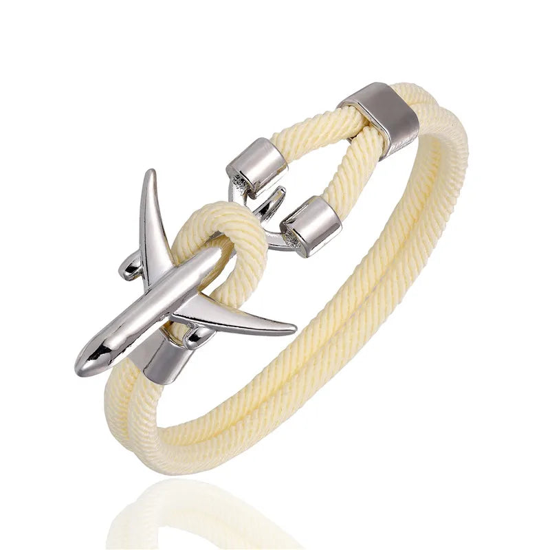 Pulsera de Aviación con Encanto de Avión y Ancla – Unisex, Cuerda Paracord Estilo Náutico para Amantes de los Viajes
