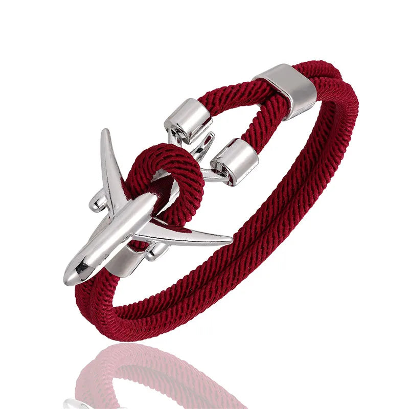 Pulsera de Aviación con Encanto de Avión y Ancla – Unisex, Cuerda Paracord Estilo Náutico para Amantes de los Viajes