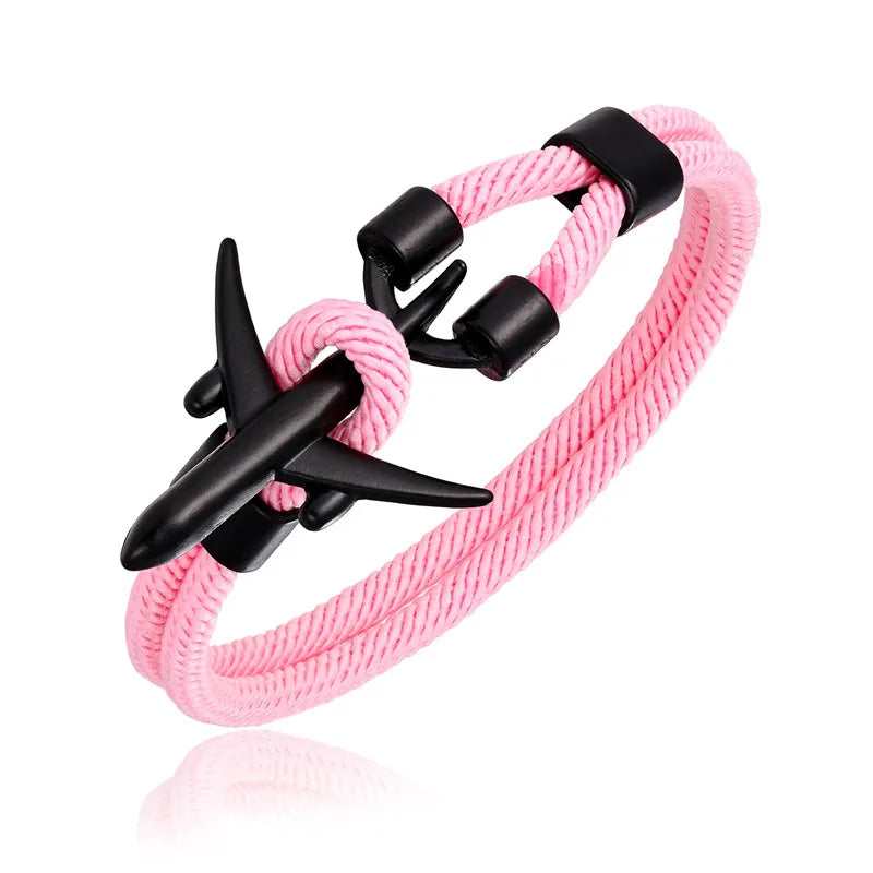 Pulsera de Aviación con Encanto de Avión y Ancla – Unisex, Cuerda Paracord Estilo Náutico para Amantes de los Viajes