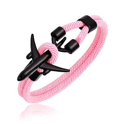 Pulsera de Aviación con Encanto de Avión y Ancla – Unisex, Cuerda Paracord Estilo Náutico para Amantes de los Viajes