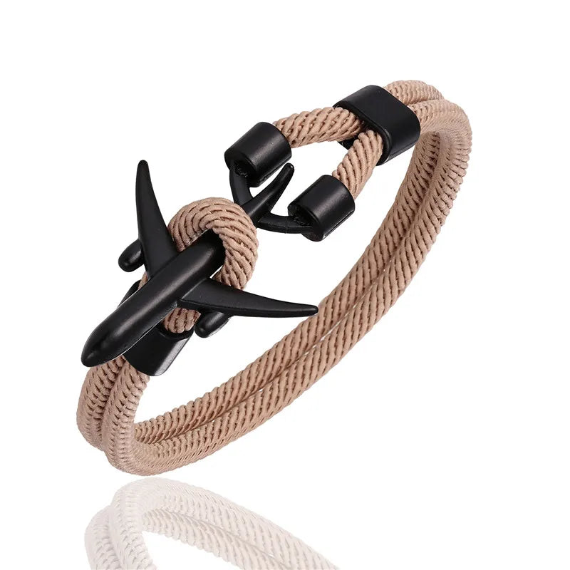 Pulsera de Aviación con Encanto de Avión y Ancla – Unisex, Cuerda Paracord Estilo Náutico para Amantes de los Viajes