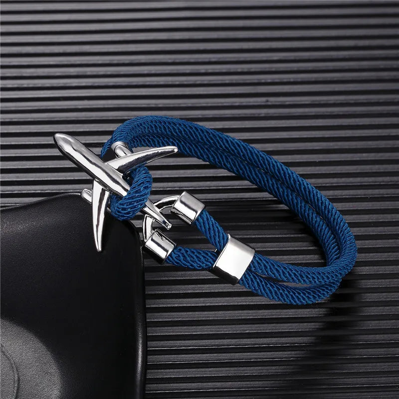 Pulsera de Aviación con Encanto de Avión y Ancla – Unisex, Cuerda Paracord Estilo Náutico para Amantes de los Viajes