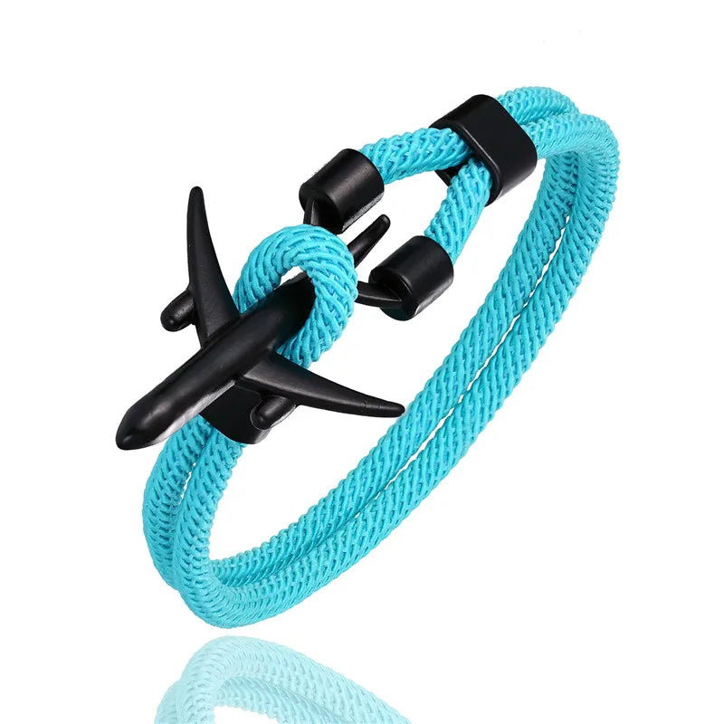 Pulsera de Aviación con Encanto de Avión y Ancla – Unisex, Cuerda Paracord Estilo Náutico para Amantes de los Viajes