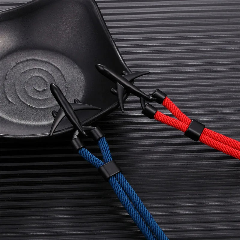 Pulsera de Aviación con Encanto de Avión y Ancla – Unisex, Cuerda Paracord Estilo Náutico para Amantes de los Viajes