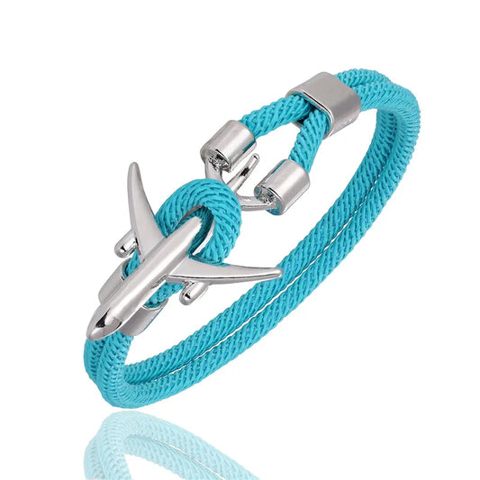 Pulsera de Aviación con Encanto de Avión y Ancla – Unisex, Cuerda Paracord Estilo Náutico para Amantes de los Viajes