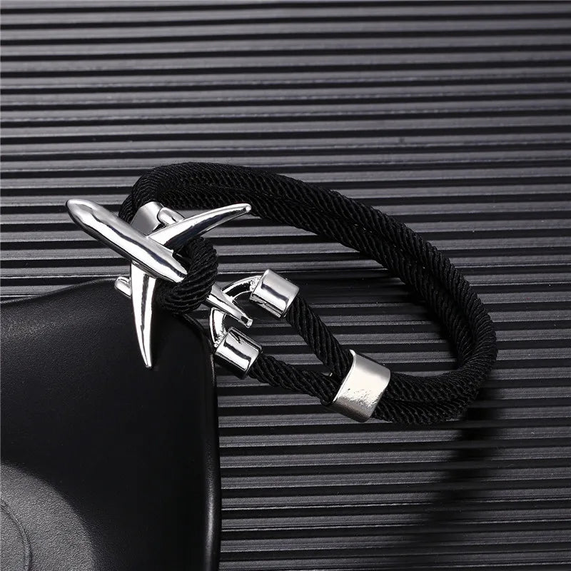 Pulsera de Aviación con Encanto de Avión y Ancla – Unisex, Cuerda Paracord Estilo Náutico para Amantes de los Viajes