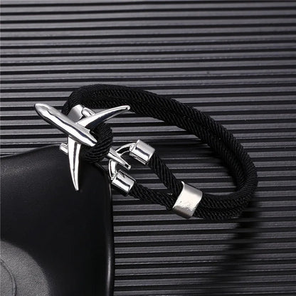 Pulsera de Aviación con Encanto de Avión y Ancla – Unisex, Cuerda Paracord Estilo Náutico para Amantes de los Viajes