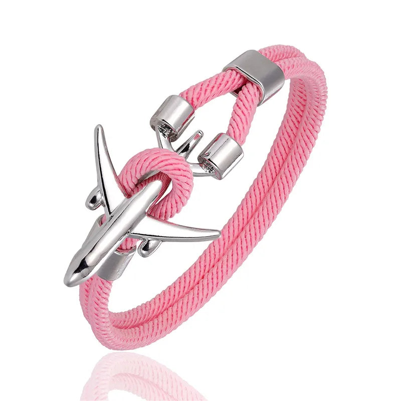 Pulsera de Aviación con Encanto de Avión y Ancla – Unisex, Cuerda Paracord Estilo Náutico para Amantes de los Viajes
