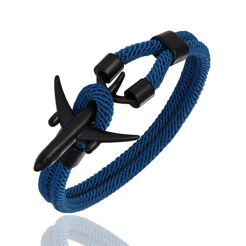 Pulsera de Aviación con Encanto de Avión y Ancla – Unisex, Cuerda Paracord Estilo Náutico para Amantes de los Viajes
