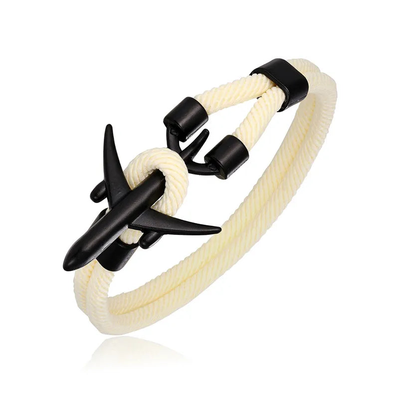 Pulsera de Aviación con Encanto de Avión y Ancla – Unisex, Cuerda Paracord Estilo Náutico para Amantes de los Viajes