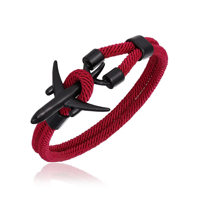 Pulsera de Aviación con Encanto de Avión y Ancla – Unisex, Cuerda Paracord Estilo Náutico para Amantes de los Viajes
