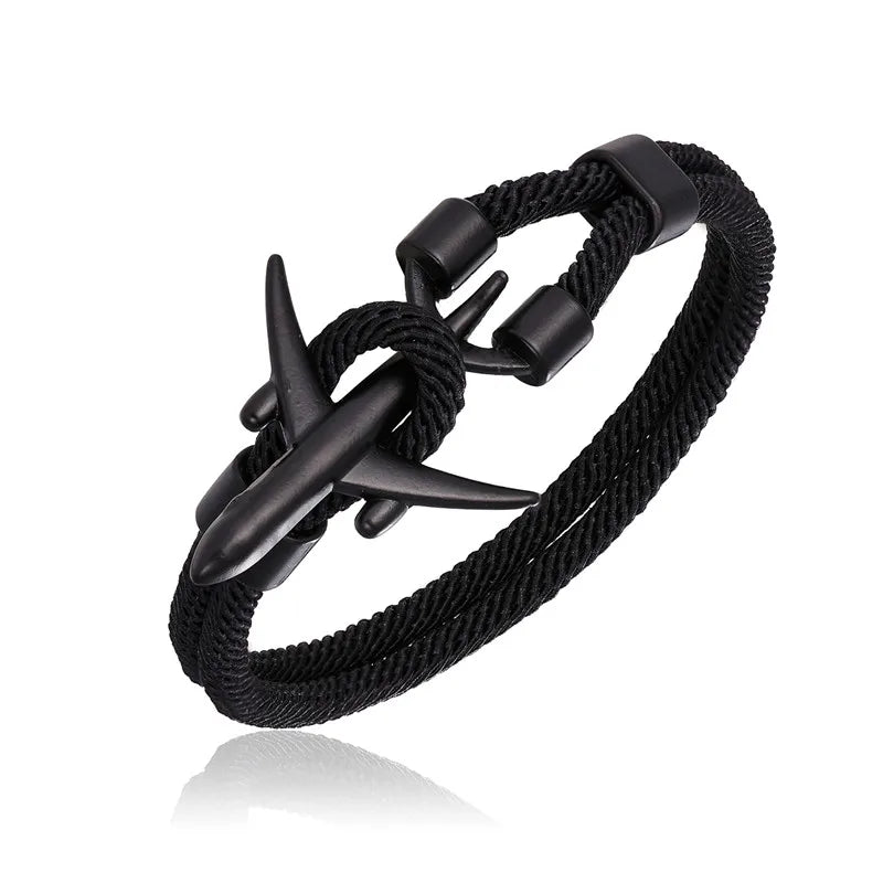Pulsera de Aviación con Encanto de Avión y Ancla – Unisex, Cuerda Paracord Estilo Náutico para Amantes de los Viajes