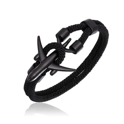 Pulsera de Aviación con Encanto de Avión y Ancla – Unisex, Cuerda Paracord Estilo Náutico para Amantes de los Viajes