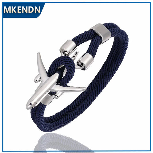Pulsera de Aviación con Encanto de Avión y Ancla – Unisex, Cuerda Paracord Estilo Náutico para Amantes de los Viajes