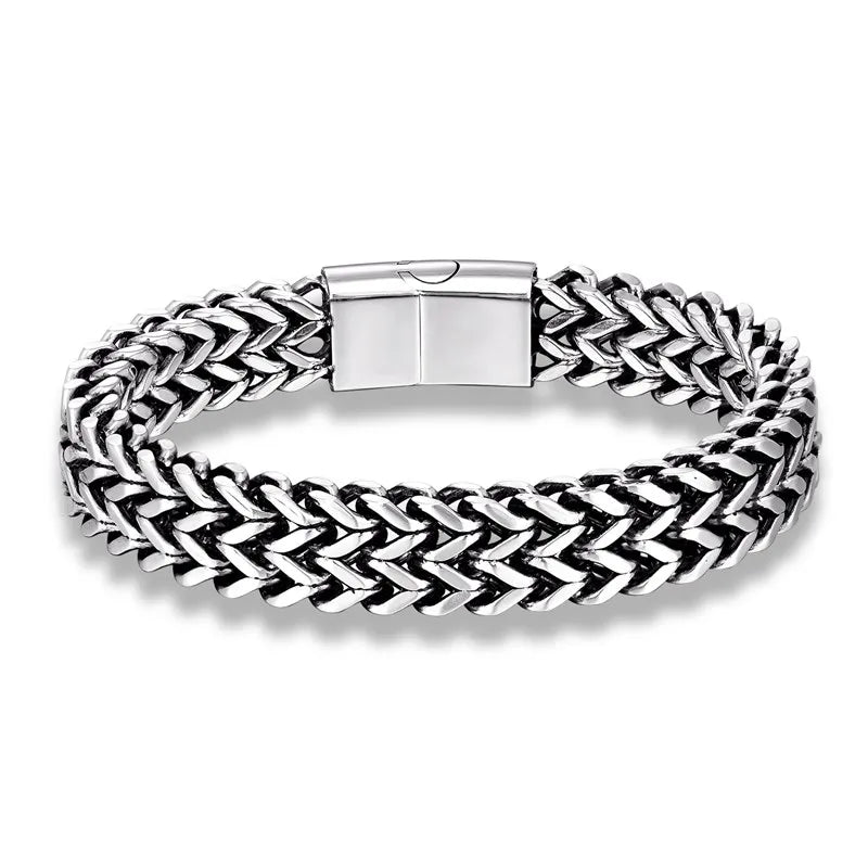 Pulsera de Cadena Cubana Ancha para Hombre – Estilo Punk de 12 mm en Acero Inoxidable, Ideal para Motociclistas