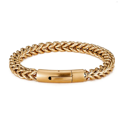 Pulsera de Cadena de Bicicleta Estilo Punk Rock para Hombre – Acero Inoxidable Chapado en Oro 18K con Cierre Magnético