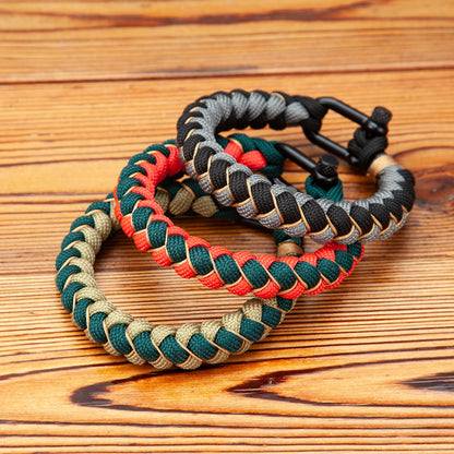 Pulsera de Supervivencia para Hombre – Cuerda Tejida con Hebilla en U de Acero Inoxidable Negro