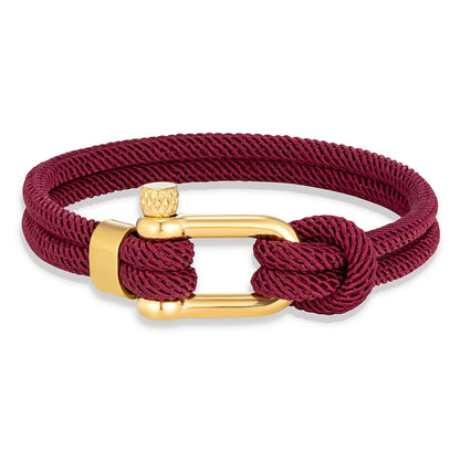 Pulsera Náutica de Doble Hebra con Grillete Dorado – Unisex, Hecha a Mano con Estilo Simple y Elegante