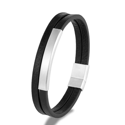 Pulsera de Cuero Trenzado Doble para Hombre – Estilo Minimalista con Cierre Negro Mate de Acero Inoxidable