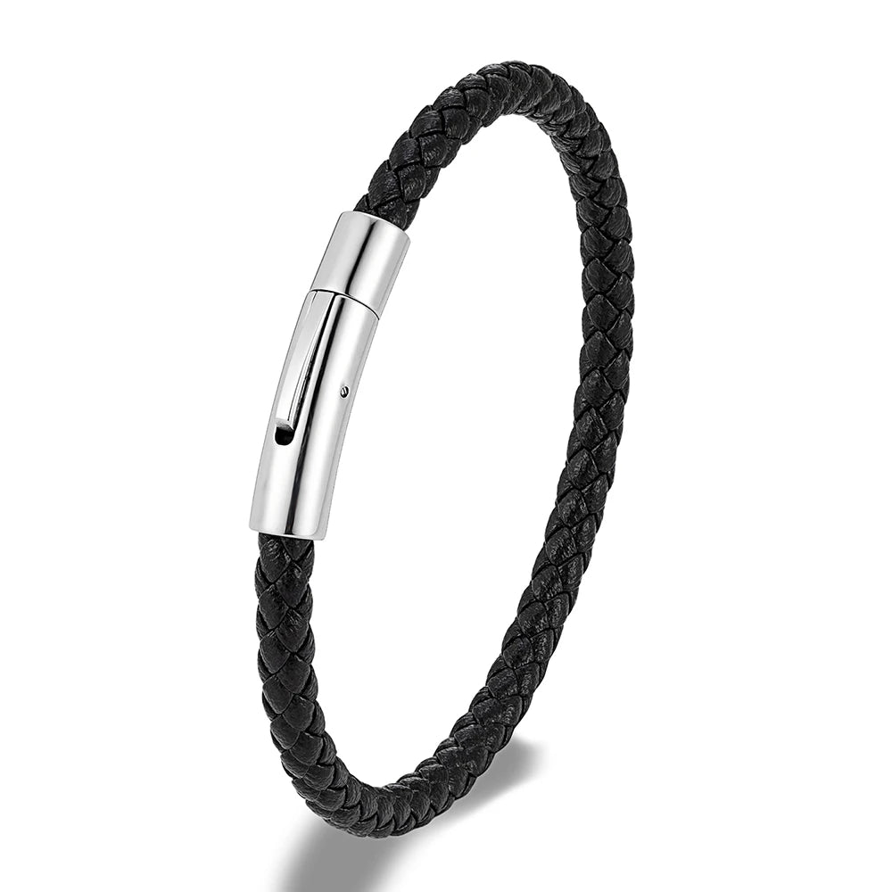 Pulsera de Cuero Trenzado Azul – Diseño Clásico con Hebilla Magnética de Acero Inoxidable Unisex
