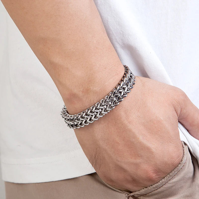 Pulsera de Cadena Cubana Ancha para Hombre – Estilo Punk de 12 mm en Acero Inoxidable, Ideal para Motociclistas