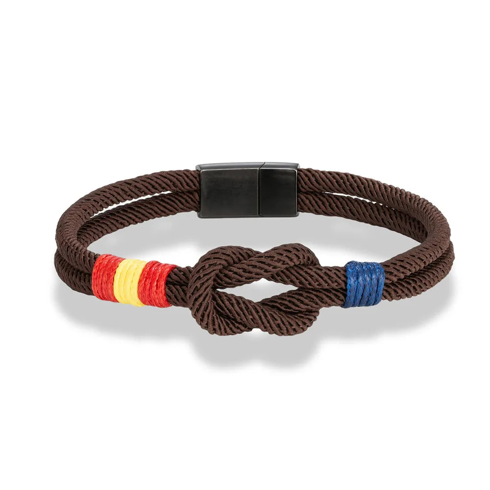 Pulsera Náutica Unisex con Bandera de España – Cuerda de Doble Hebra y Hebilla Magnética de Acero Inoxidable Negro