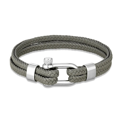Pulsera de Cuero Azul Marino Trenzado Multicapa – Unisex, con Grillete en U de Acero Inoxidable