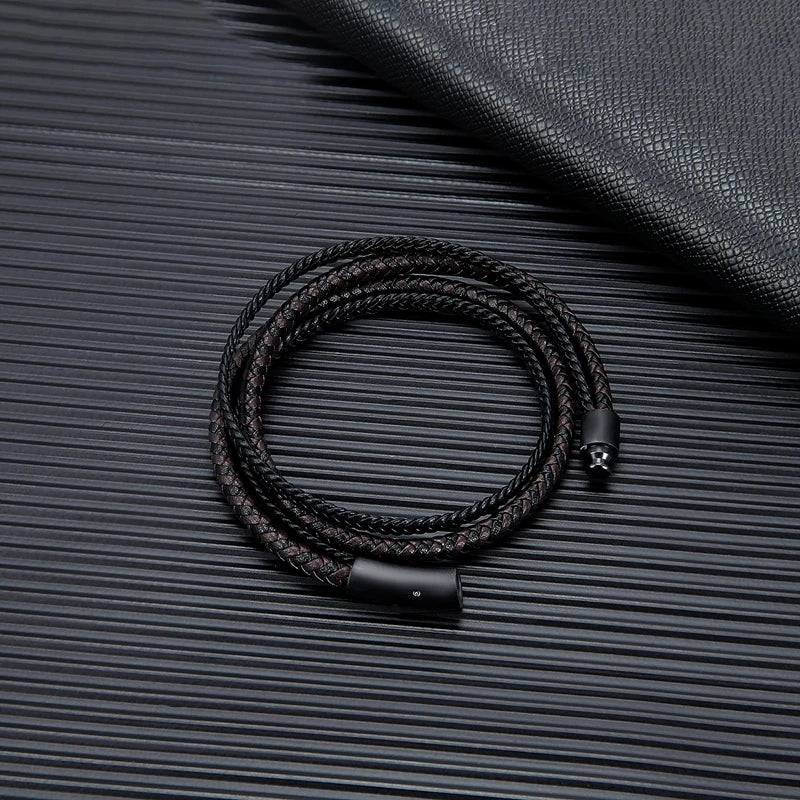 Pulsera de Cuero Doble para Hombre – Estilo Simple con Botón de Acero Inoxidable Negro Mate, Hecha a Mano