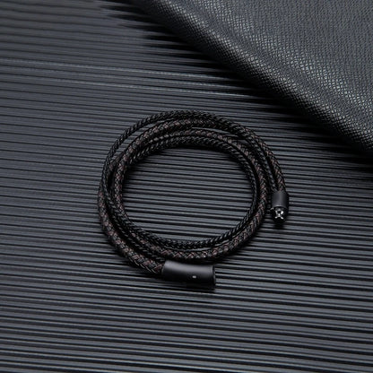 Pulsera de Cuero Doble para Hombre – Estilo Simple con Botón de Acero Inoxidable Negro Mate, Hecha a Mano