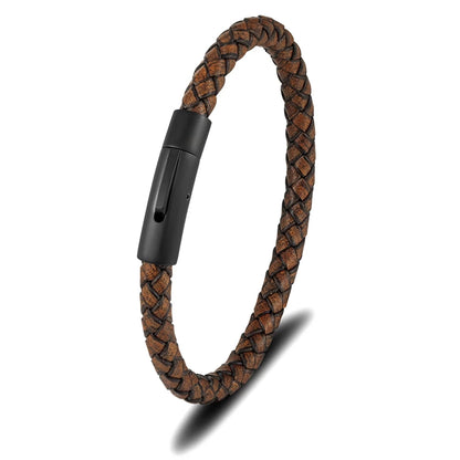 Pulsera de Cuero Azul Trenzado para Hombre – Estilo Minimalista con Hebilla Magnética Negra de Acero Inoxidable