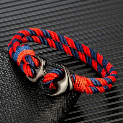 Pulsera Náutica con Ancla – Cuerda Impermeable de Doble Hebra y Hebilla de Acero Inoxidable Negro Unisex