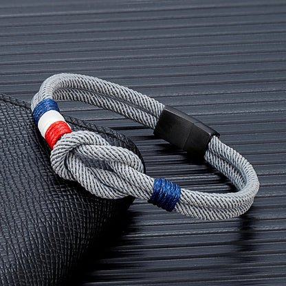 Pulsera Tejida de Doble Capa con Nudo Cuadrado – Unisex, Acero Inoxidable y Detalle de Bandera Francesa