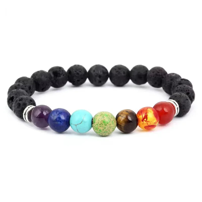 Pulsera de Piedra Volcánica – Elástica y Unisex, con Cuentas de Colores