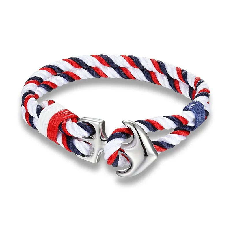 Pulsera Náutica con Ancla – Cuerda Impermeable de Doble Hebra y Hebilla de Acero Inoxidable Negro Unisex