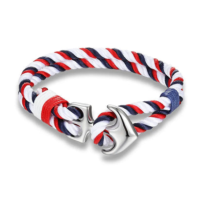 Pulsera Náutica con Ancla – Cuerda Impermeable de Doble Hebra y Hebilla de Acero Inoxidable Negro Unisex