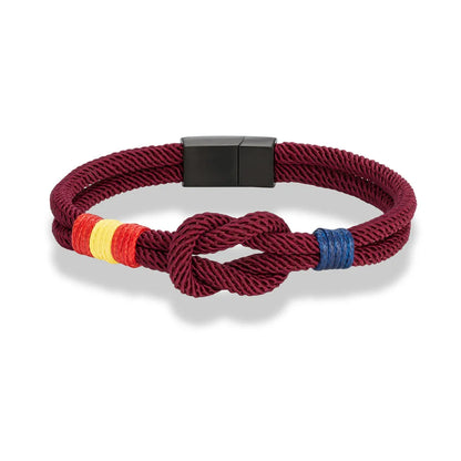 Pulsera Náutica Unisex con Bandera de España – Cuerda de Doble Hebra y Hebilla Magnética de Acero Inoxidable Negro