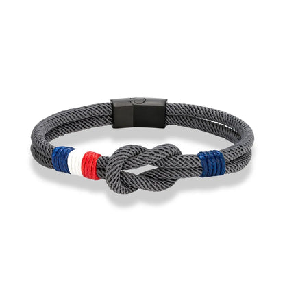 Pulsera Tejida de Doble Capa con Nudo Cuadrado – Unisex, Acero Inoxidable y Detalle de Bandera Francesa