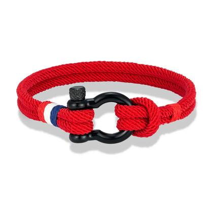 Pulsera Tejida de Doble Capa con Hebilla de Grillete Negro – Unisex, Diseño Artesanal con Detalle de Bandera Francesa